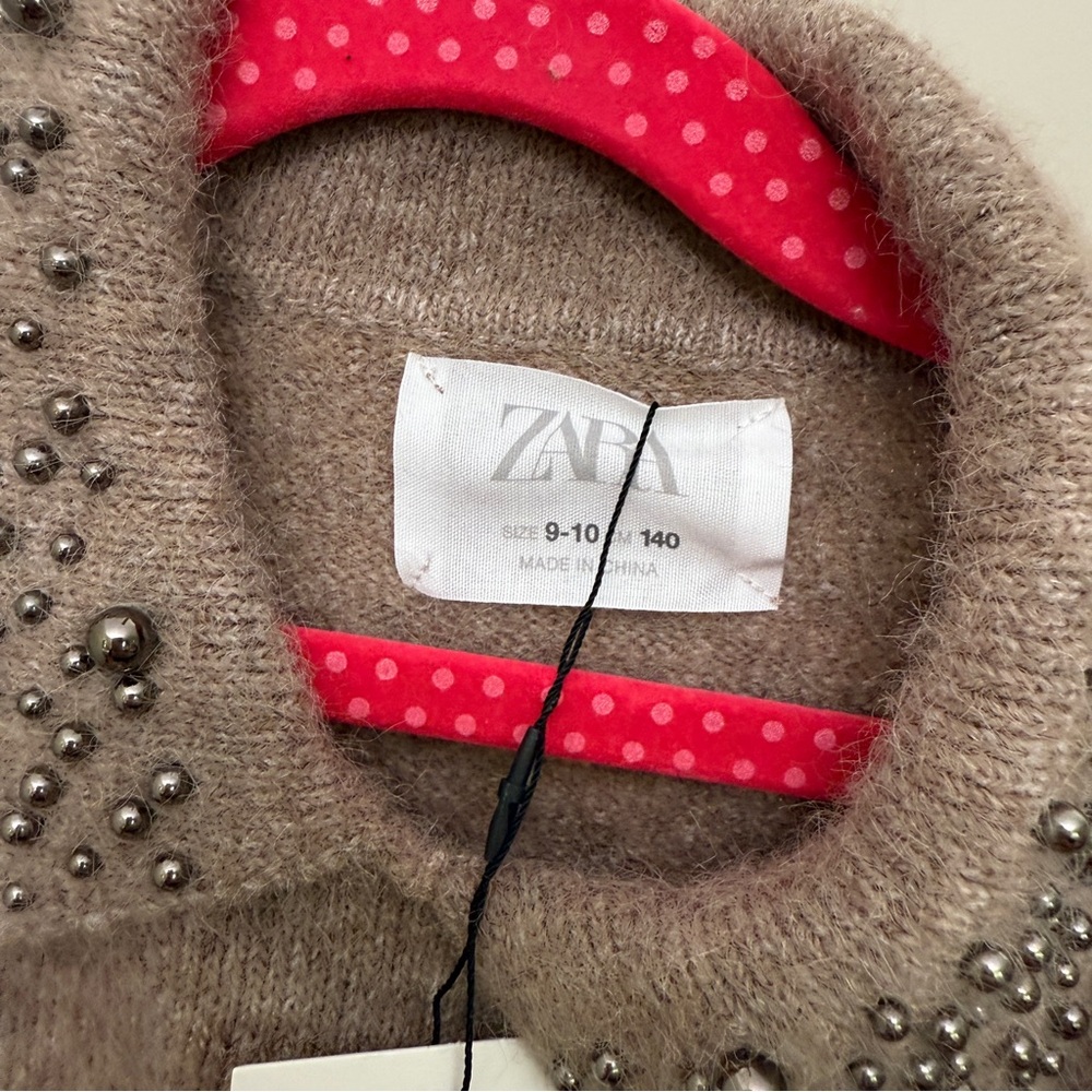 Zara Brown Sweater with Studded Collar kids 9-10 new with tags - Picture 5 of 5